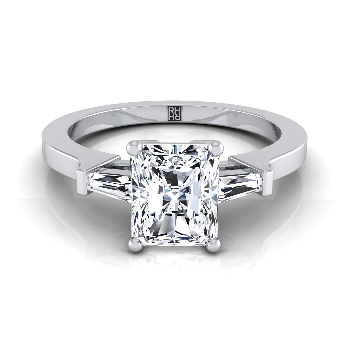 Tapered Baguette Three Stone Radiant, in Platinum, channel setting | RockHer