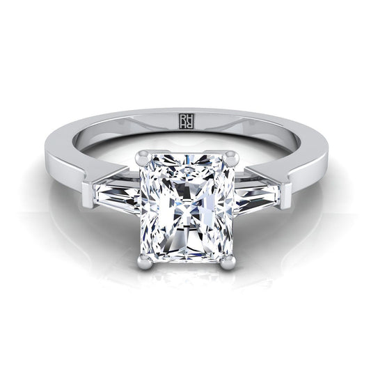 Tapered Baguette Three Stone Radiant, in 18K White Gold, channel setting | RockHer