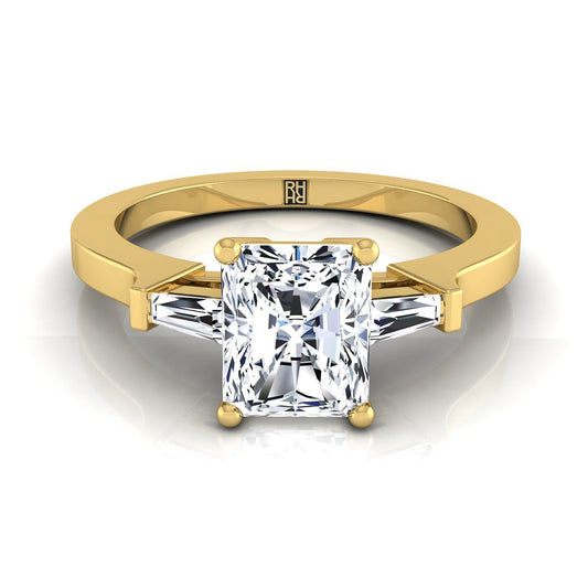 Tapered Baguette Three Stone Radiant, in 18K Yellow Gold, channel setting | RockHer