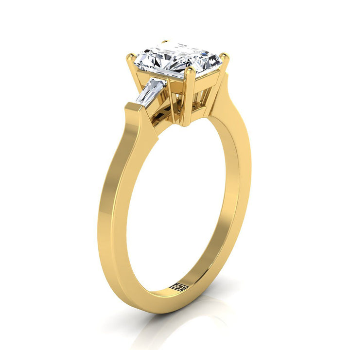 Tapered Baguette Three Stone Radiant, in 18K Yellow Gold, channel setting – side profile | RockHer