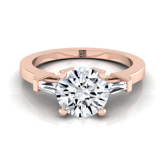 Round Brilliant, Tapered Baguette Three Stone Round, in 14K Rose Gold, channel setting | RockHer