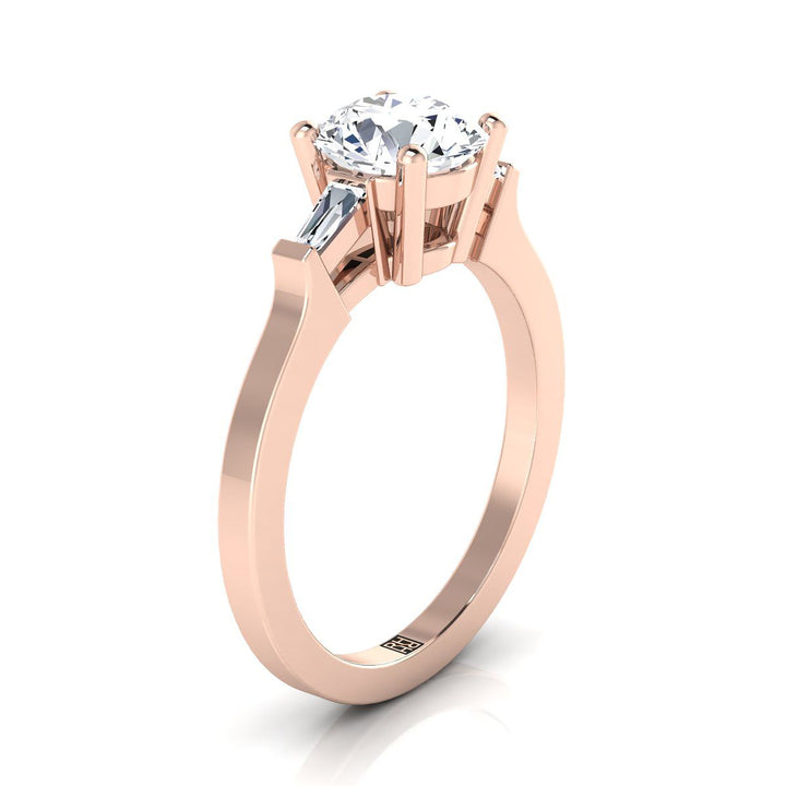 14K Rose Gold Round Brilliant Diamond Tapered Baguette Accent Engagement Ring -1/4ctw