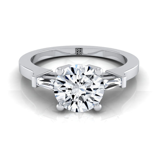 Round Brilliant, Tapered Baguette Three Stone Round, in Platinum, channel setting | RockHer