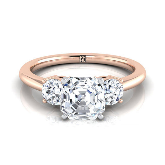 Classic Three Stone Asscher, in 14K Rose Gold, prong setting | RockHer