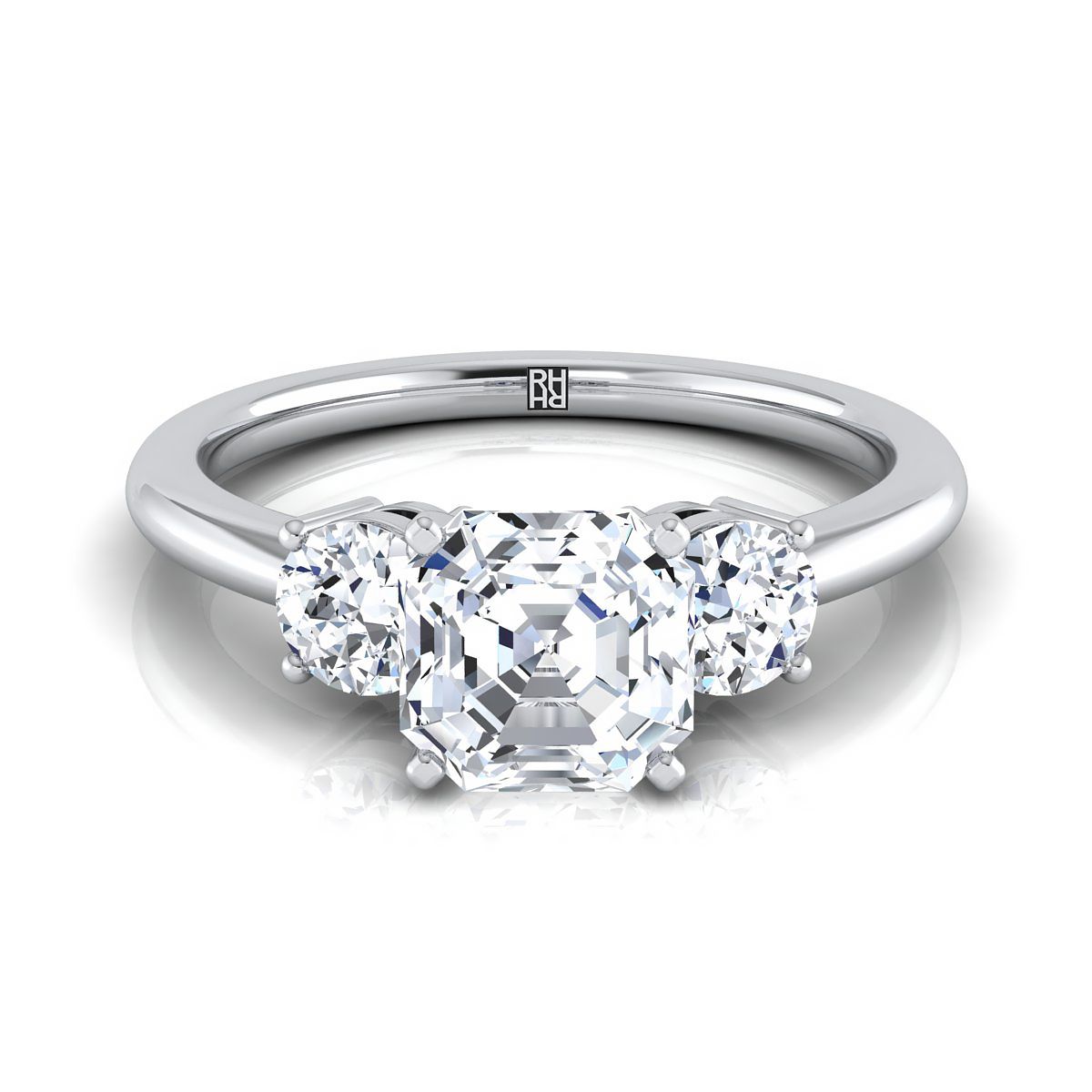Classic Three Stone Asscher, in 18K White Gold, prong setting | RockHer