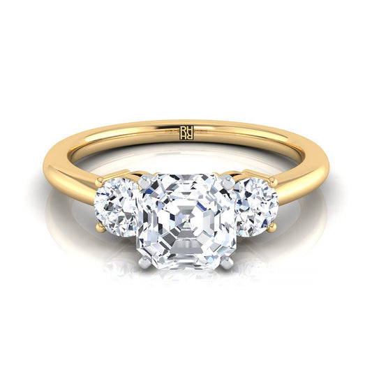 Classic Three Stone Asscher, in 18K Yellow Gold, prong setting | RockHer