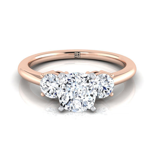 Classic Three Stone Cushion, in 14K Rose Gold, prong setting | RockHer