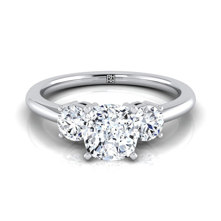 Classic Three Stone Cushion, in 18K White Gold, prong setting | RockHer