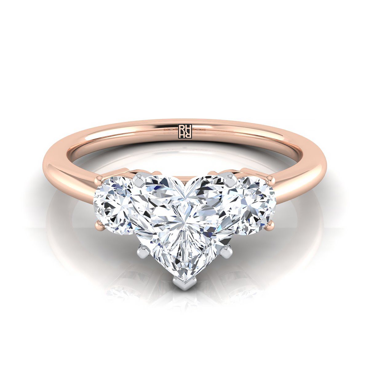Classic Three Stone Heart Shape, in 14K Rose Gold, prong setting | RockHer