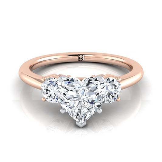 Classic Three Stone Heart Shape, in 14K Rose Gold, prong setting | RockHer