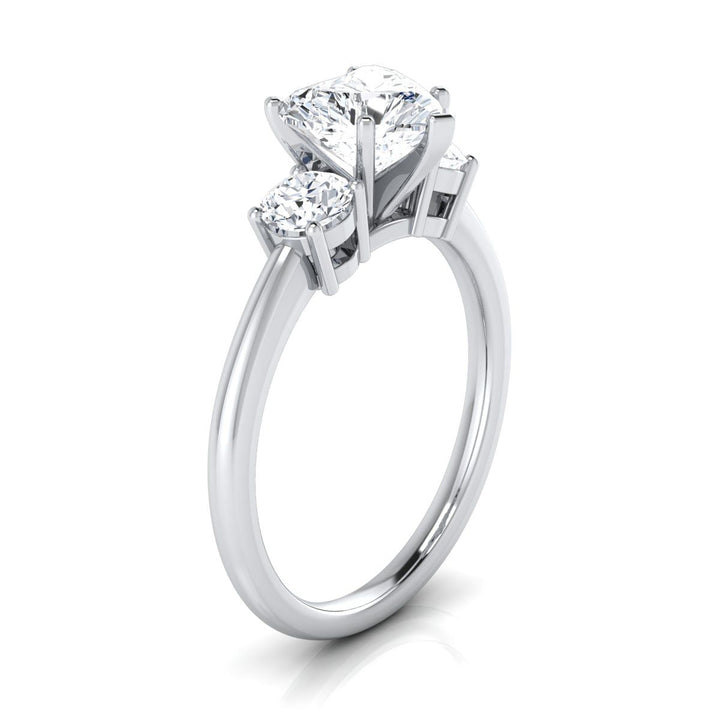 Classic Three Stone Heart Shape, in 18K White Gold, prong setting – side profile | RockHer
