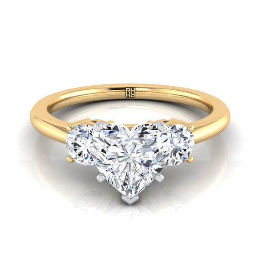 Classic Three Stone Heart Shape Engagement Ring Setting in 14K Yellow Gold