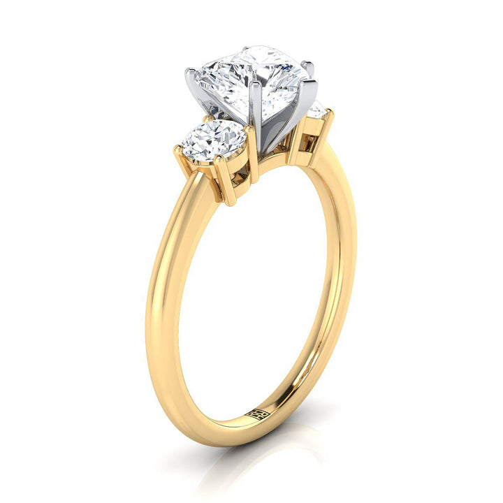 Classic Three Stone Heart Shape, in 18K Yellow Gold, prong setting – side profile | RockHer