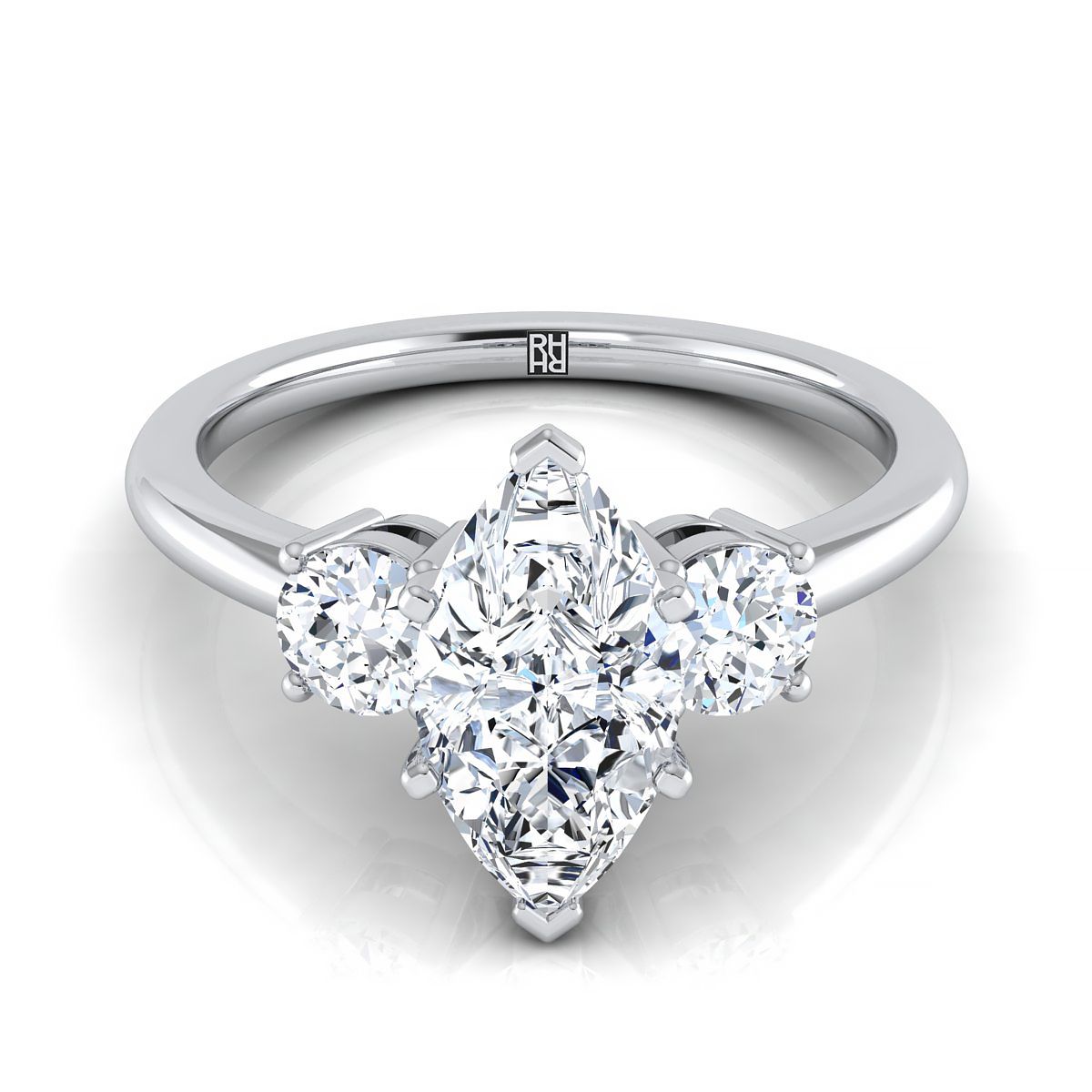 Classic Three Stone Marquise, in 18K White Gold, prong setting | RockHer