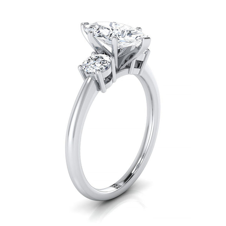 Classic Three Stone Marquise, in Platinum, prong setting – side profile | RockHer