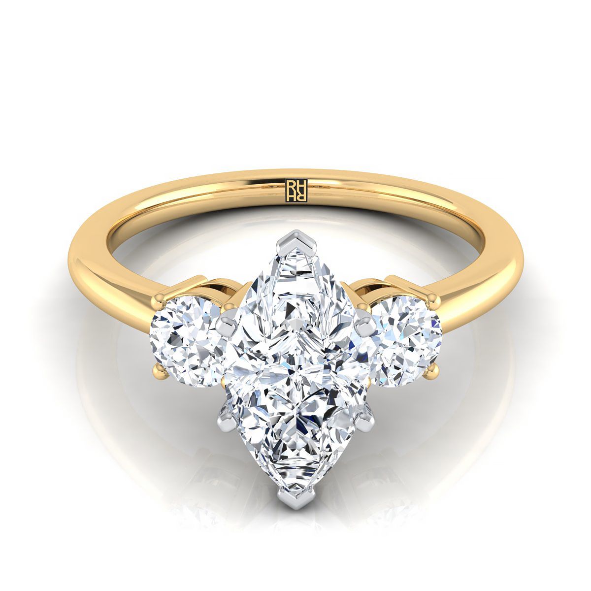 Classic Three Stone Marquise, in 18K Yellow Gold, prong setting | RockHer