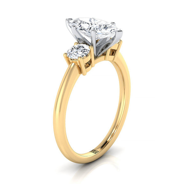 Classic Three Stone Marquise, in 18K Yellow Gold, prong setting – side profile | RockHer