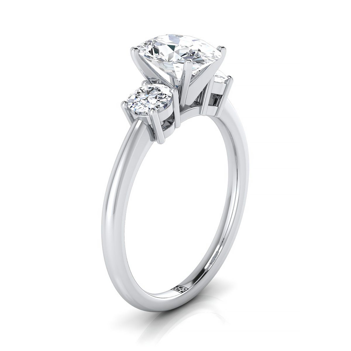 Classic Three Stone Oval, in Platinum, prong setting – side profile | RockHer