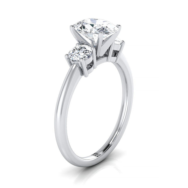 Classic Three Stone Oval, in 18K White Gold, prong setting – side profile | RockHer
