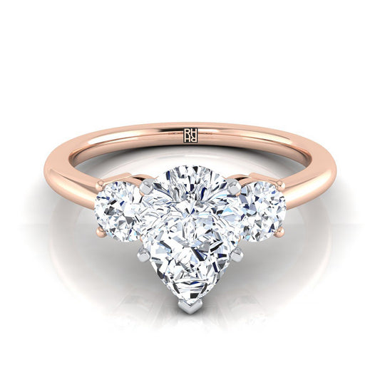 Classic Three Stone Pear Shape, in 14K Rose Gold, prong setting | RockHer