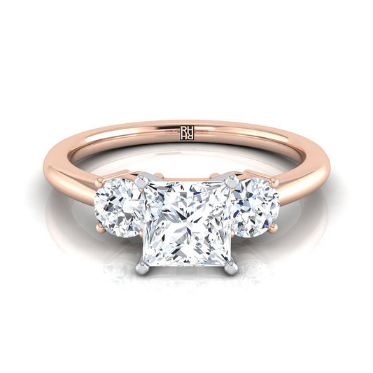 Classic Three Stone Princess, in 14K Rose Gold, prong setting | RockHer