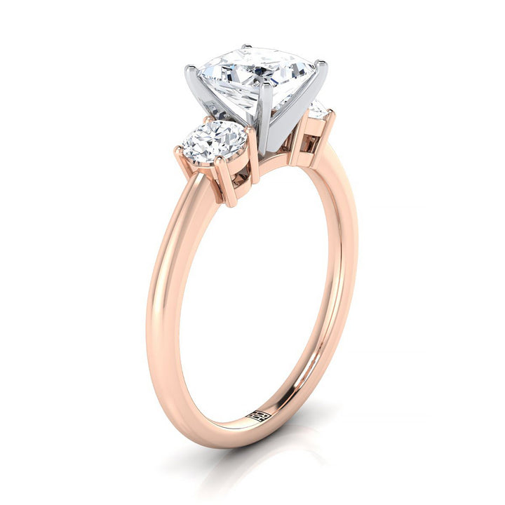 Classic Three Stone Princess, in 14K Rose Gold, prong setting – side profile | RockHer