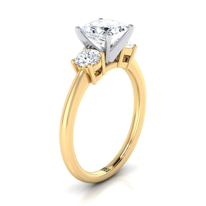 14K Yellow Gold Princess Cut Diamond Perfectly Matched Round Three Stone Diamond Engagement Ring -1/4ctw