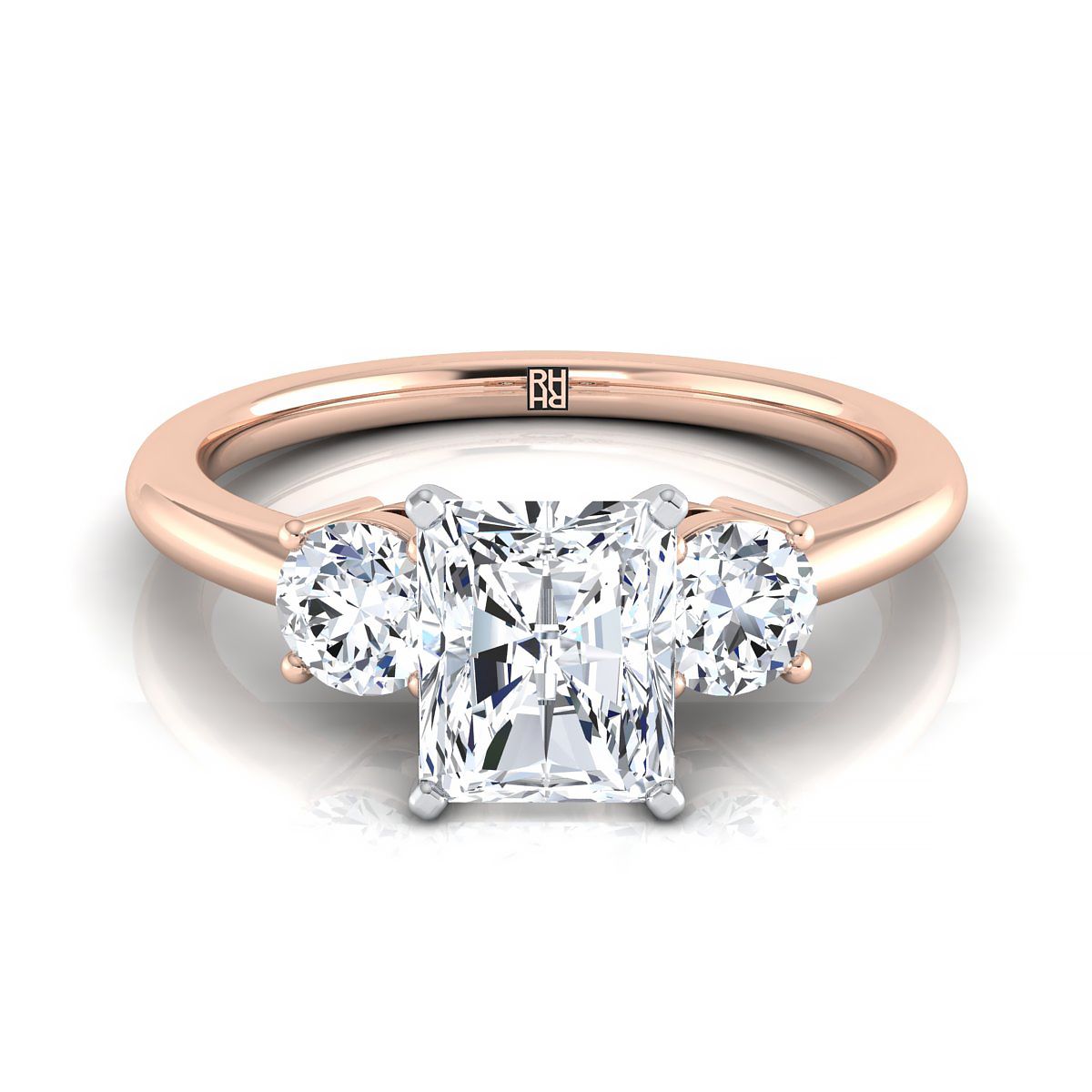 Classic Three Stone Radiant, in 14K Rose Gold, prong setting | RockHer