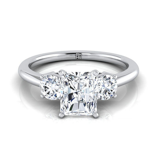 Classic Three Stone Radiant, in 18K White Gold, prong setting | RockHer