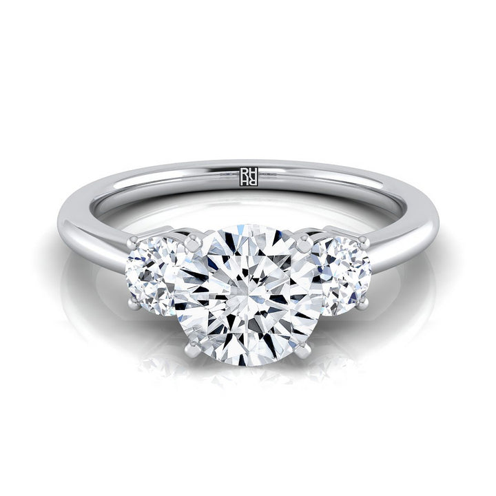 Round Brilliant, Classic Three Stone Round, in Platinum, prong setting – view 8 | RockHer