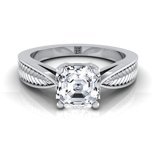 Vintage Leaf Pattern Solitaire Asscher, in Platinum, prong setting | RockHer