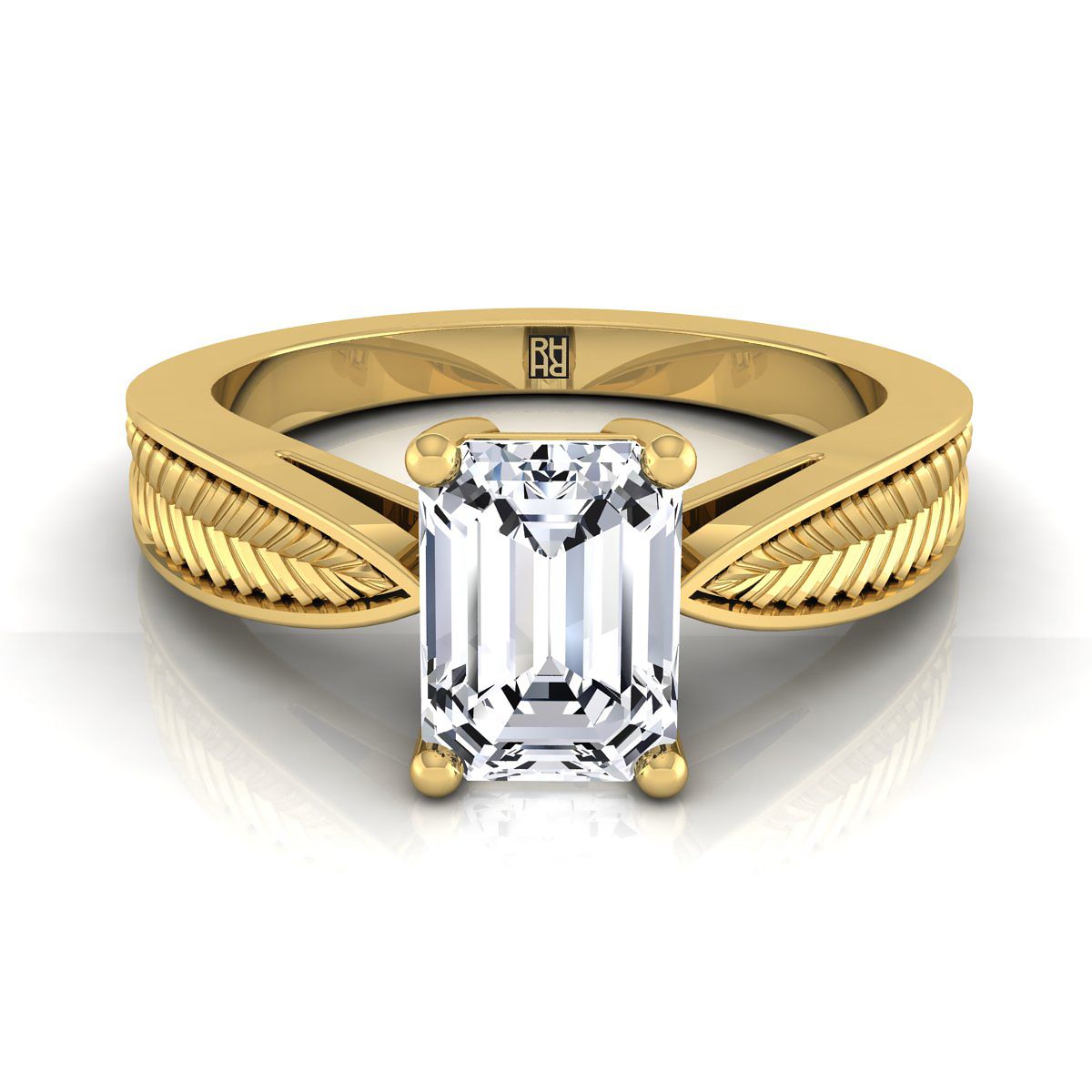 ตัวเรือนแหวนหมั้น Roberta ทรงมรกต ฝังหนาม ทองคำเหลือง 18K จาก RockHer