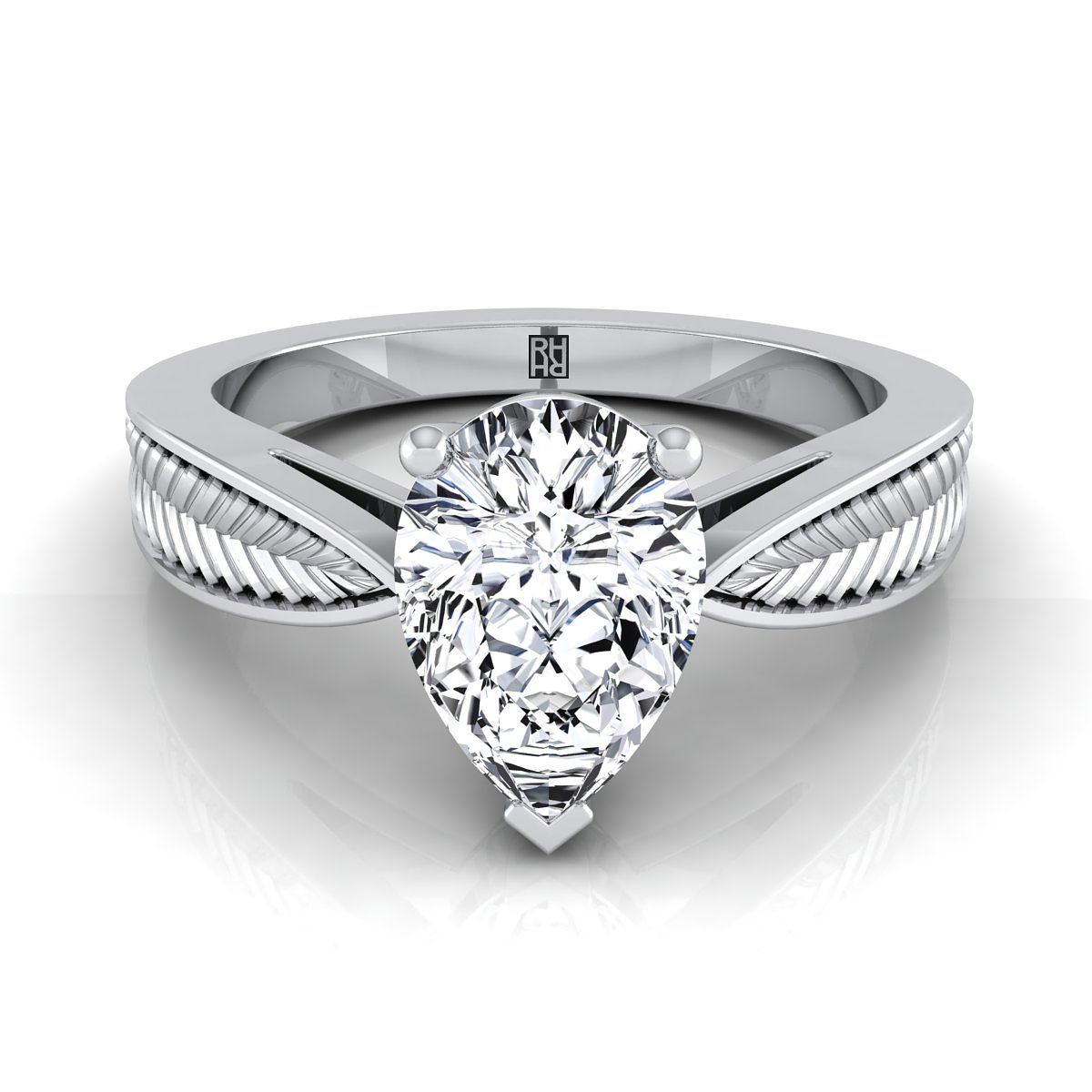 Vintage Leaf Pattern Solitaire Pear Shape, in Platinum, prong setting | RockHer