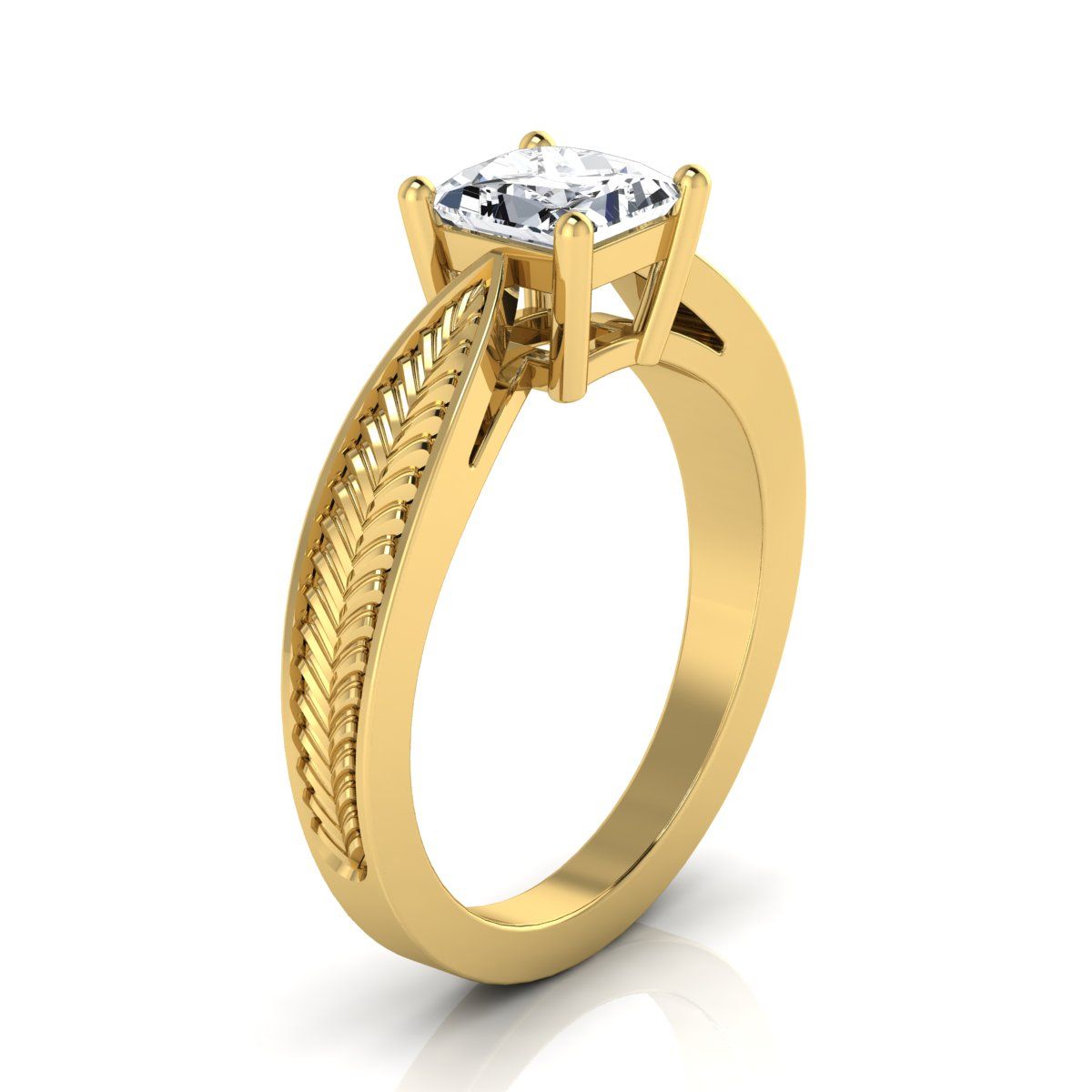 Vintage Leaf Pattern Solitaire Princess, in 18K Yellow Gold, prong setting – side profile | RockHer
