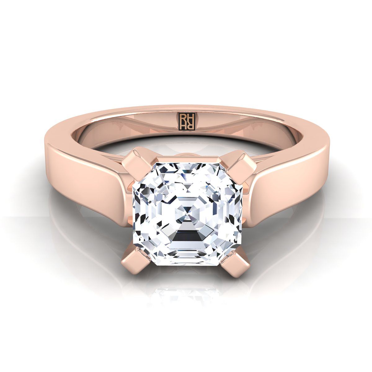 Cathedral Squared Edge Solitaire Asscher, in 14K Rose Gold, prong setting | RockHer