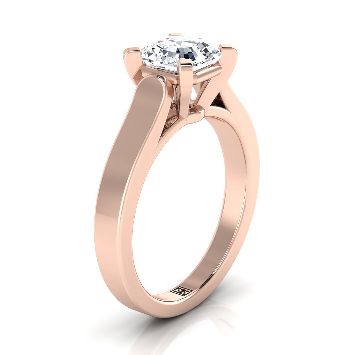 Cathedral Squared Edge Solitaire Asscher, in 14K Rose Gold, prong setting – side profile | RockHer
