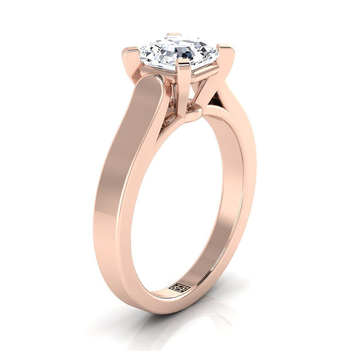Cathedral Squared Edge Solitaire Asscher, in 14K Rose Gold, prong setting – side profile | RockHer