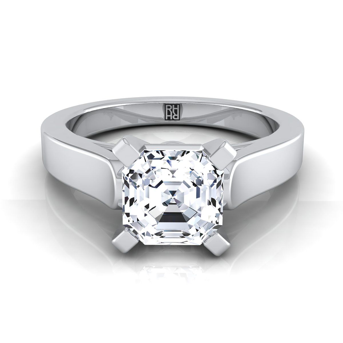 Cathedral Squared Edge Solitaire Asscher, in Platinum, prong setting | RockHer