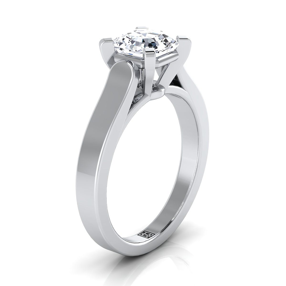 Cathedral Squared Edge Solitaire Asscher, in Platinum, prong setting – side profile | RockHer