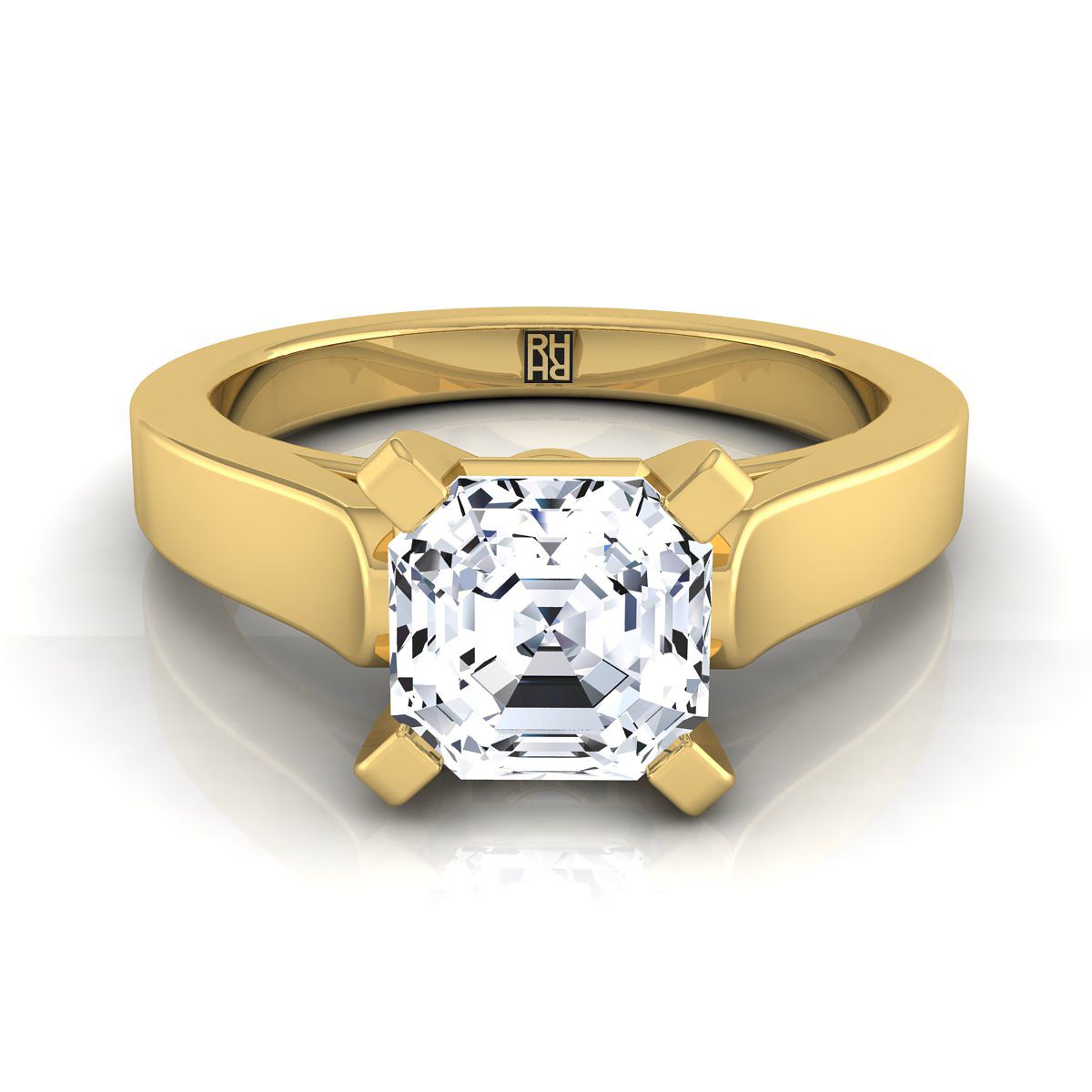 Cathedral Squared Edge Solitaire Asscher, in 18K Yellow Gold, prong setting | RockHer