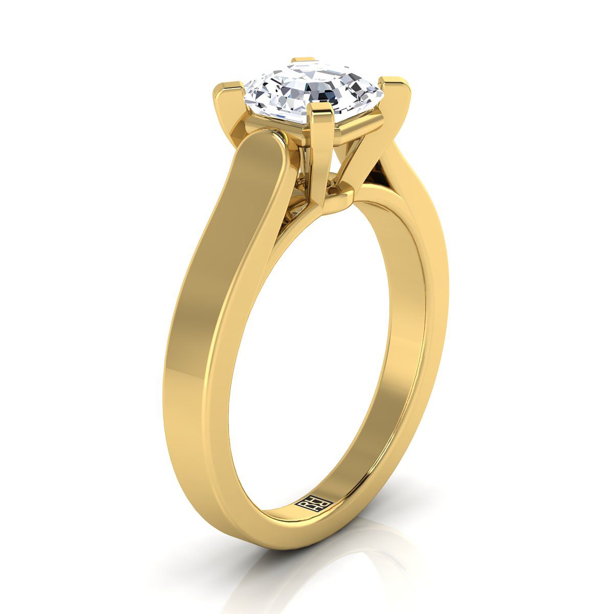 Cathedral Squared Edge Solitaire Asscher, in 18K Yellow Gold, prong setting – side profile | RockHer