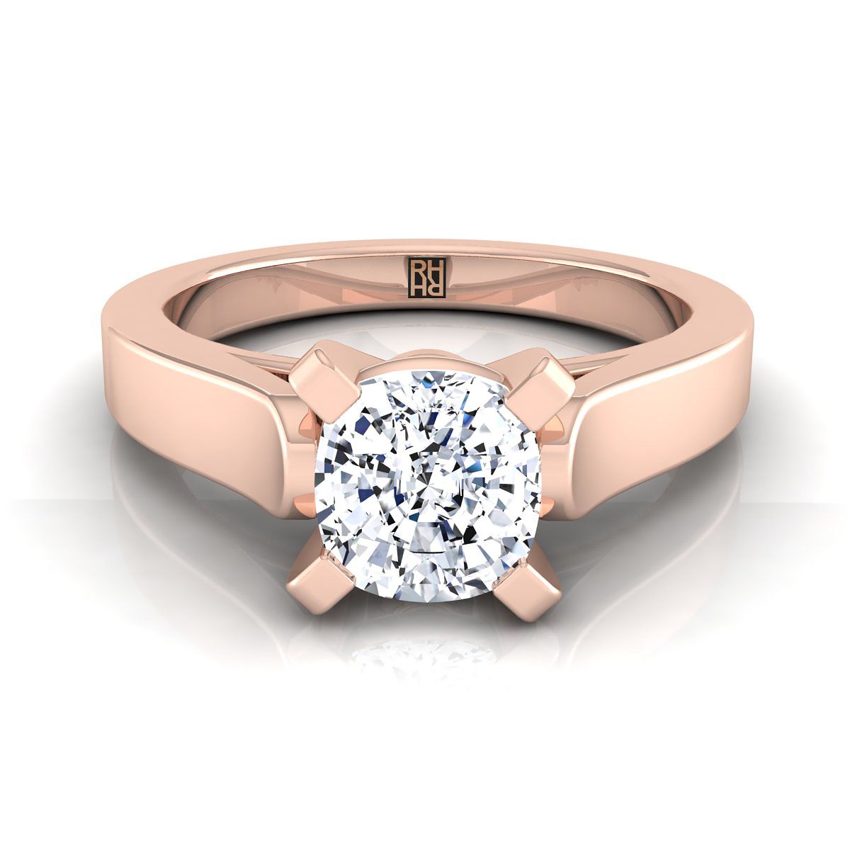 Cathedral Squared Edge Solitaire Cushion, in 14K Rose Gold, prong setting | RockHer