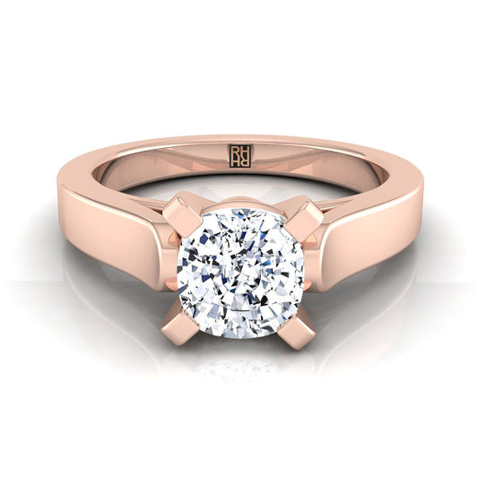 Cathedral Squared Edge Solitaire Cushion, in 14K Rose Gold, prong setting | RockHer