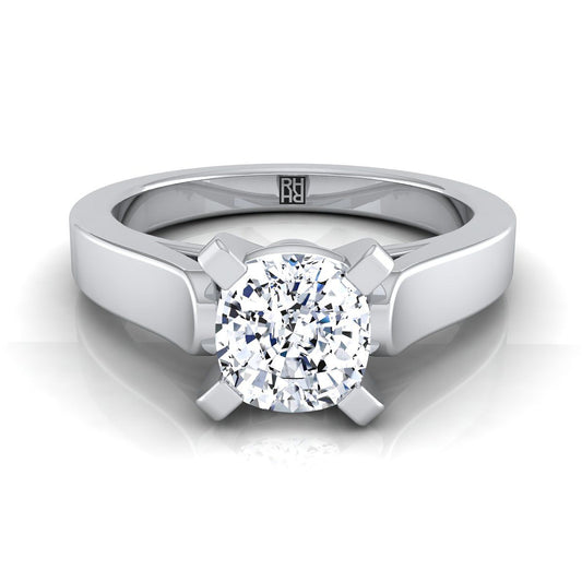 Cathedral Squared Edge Solitaire Cushion, in 18K White Gold, prong setting | RockHer