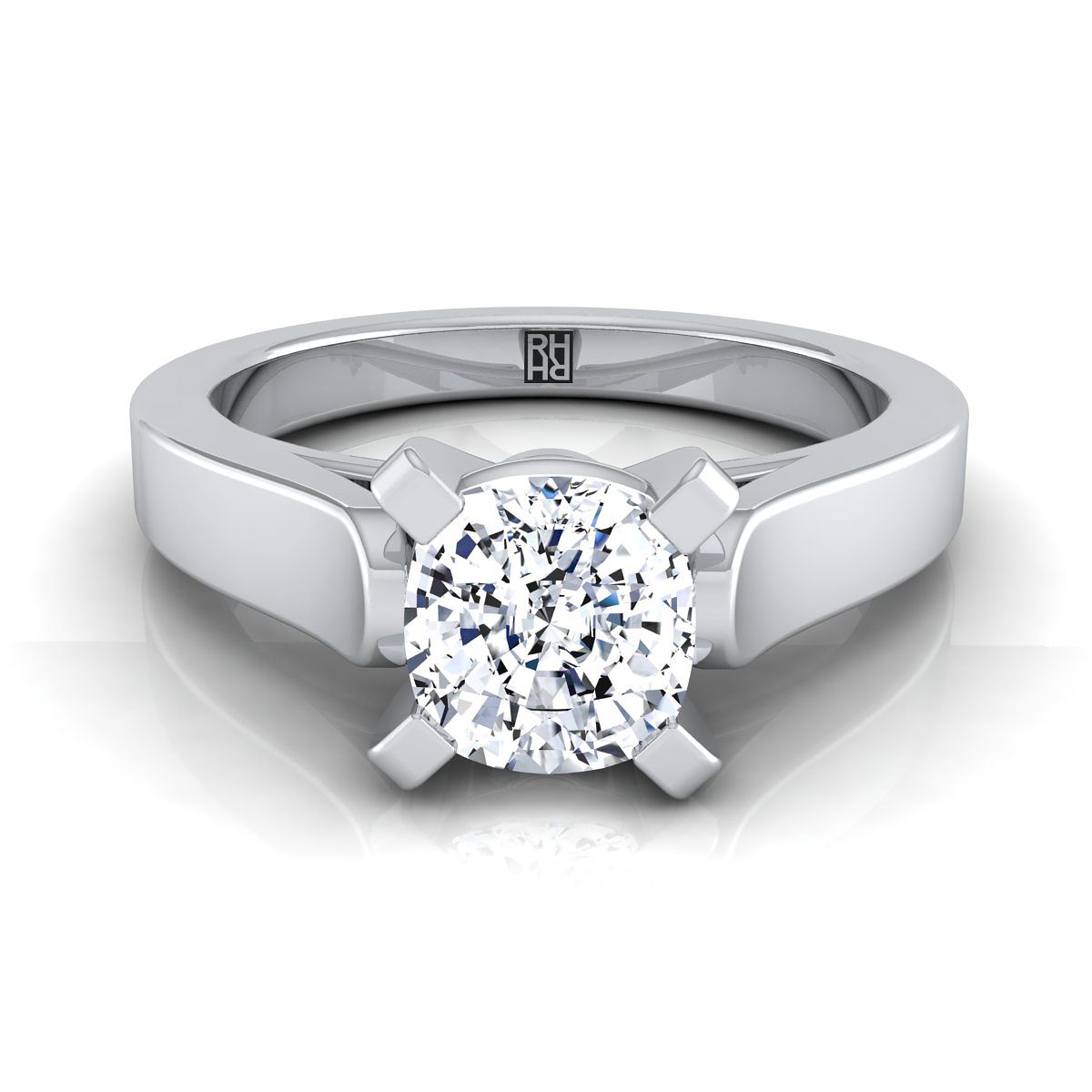 Cathedral Squared Edge Solitaire Cushion, in Platinum, prong setting | RockHer