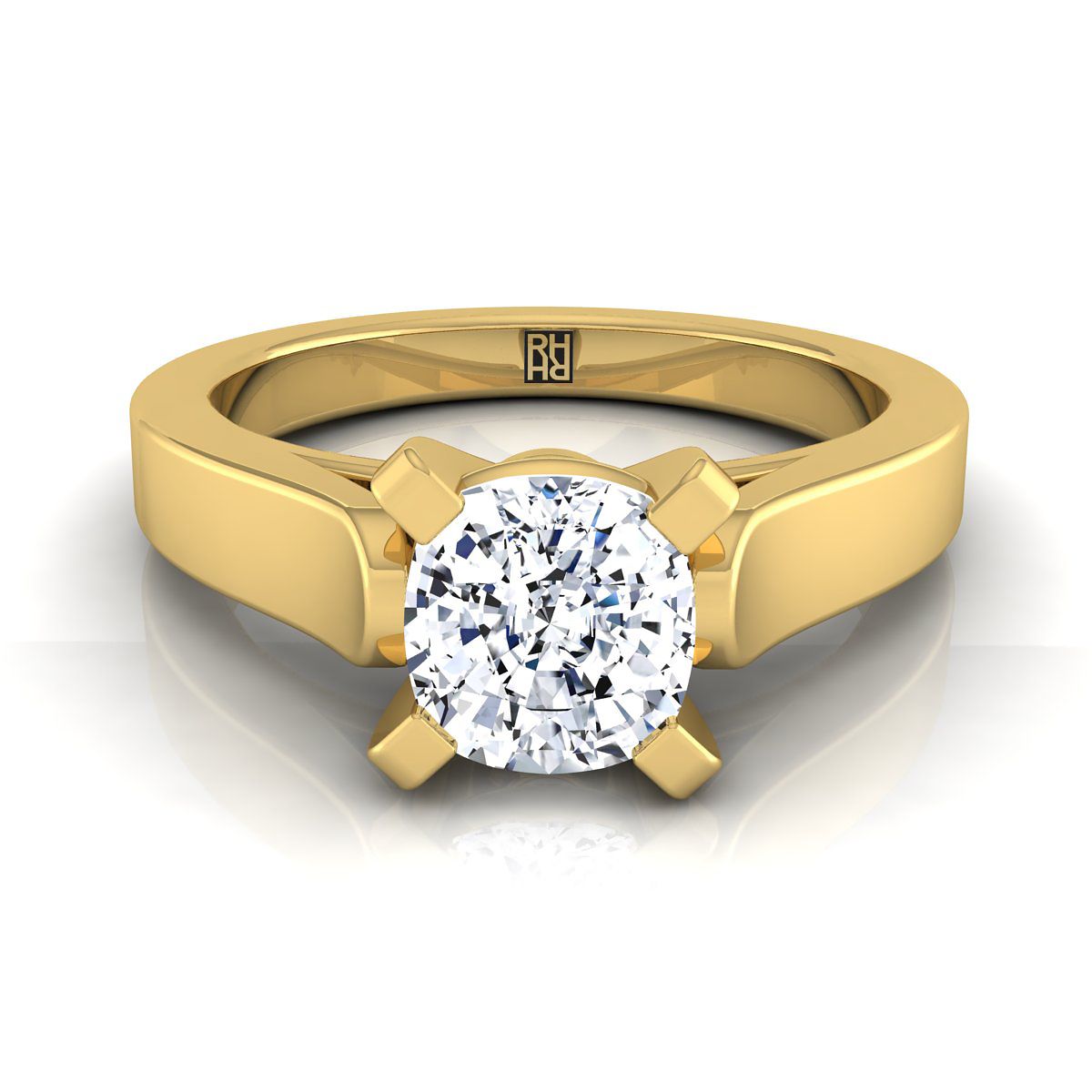 Cathedral Squared Edge Solitaire Cushion, in 18K Yellow Gold, prong setting | RockHer