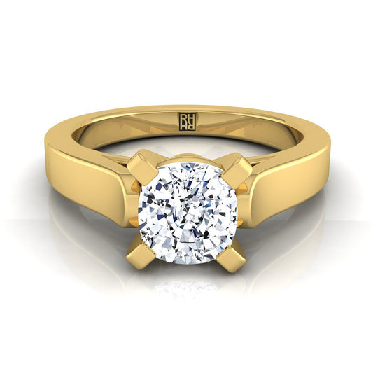 Cathedral Squared Edge Solitaire Cushion, in 18K Yellow Gold, prong setting | RockHer