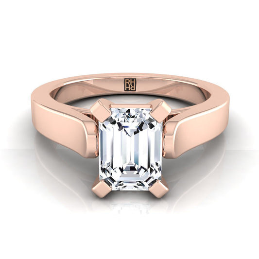 European Cut, Cathedral Squared Edge Solitaire Emerald, in 14K Rose Gold, prong setting | RockHer
