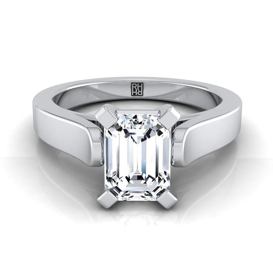 European Cut, Cathedral Squared Edge Solitaire Emerald, in 18K White Gold, prong setting | RockHer