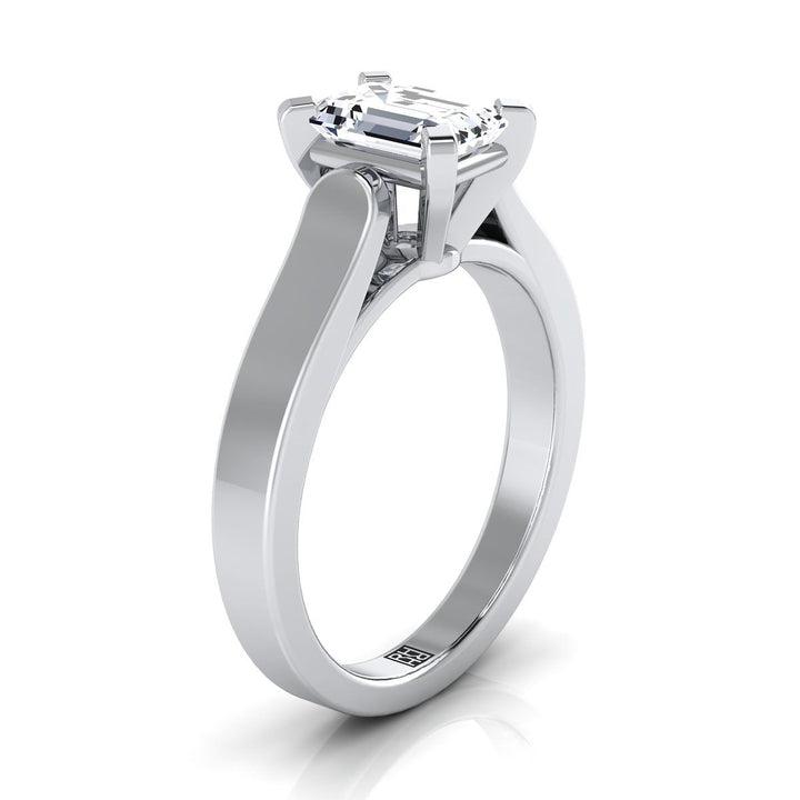 European Cut, Cathedral Squared Edge Solitaire Emerald, in Platinum, prong setting – side profile | RockHer